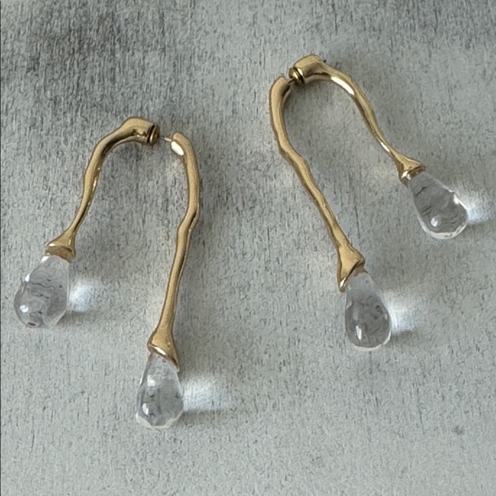 Camila Coelho Gold Plated Front Back Double Drop Earrings Clear 2 3/4" long